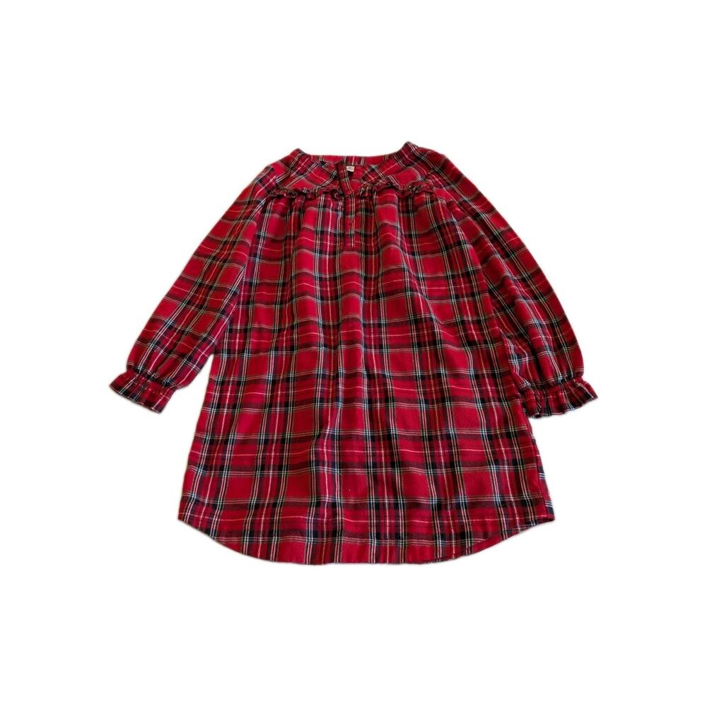 Crewcuts J Crew Girls Red Tartan Plaid Nightgown Ruffle Pajama Dress Holiday XL